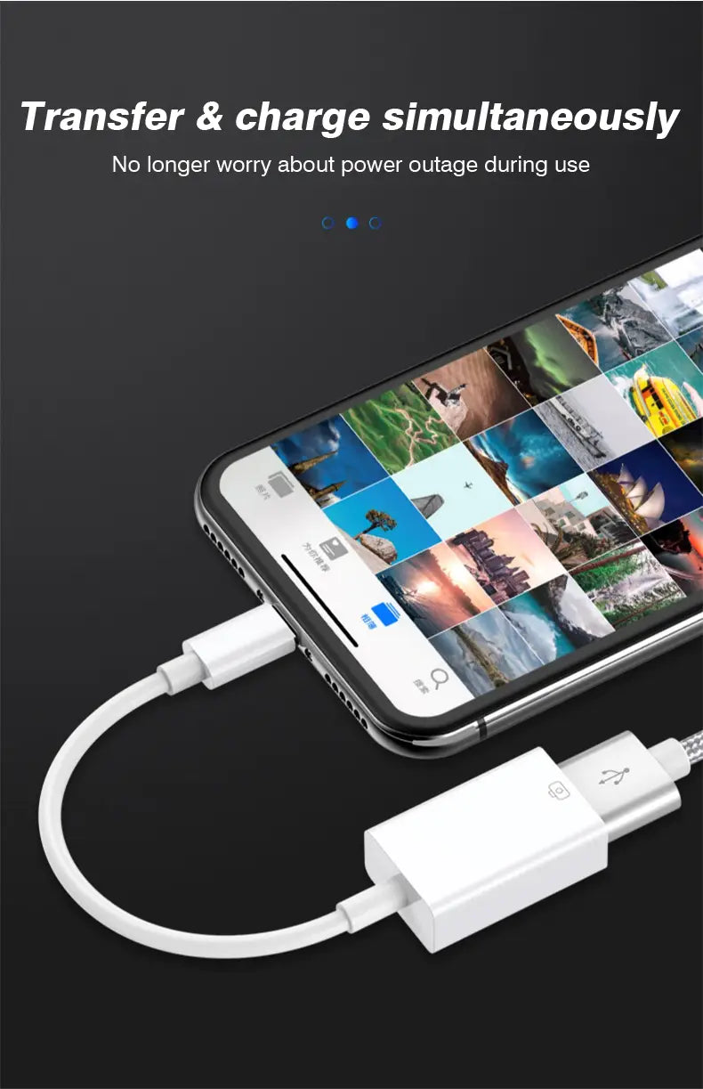 Byscoon USB 3.0 OTG Adapter Cable For iPhone 14 13 12 11 Pro Max Xs XR 7 8 Plus Lightning to USB Camera Adapter Cable Converter