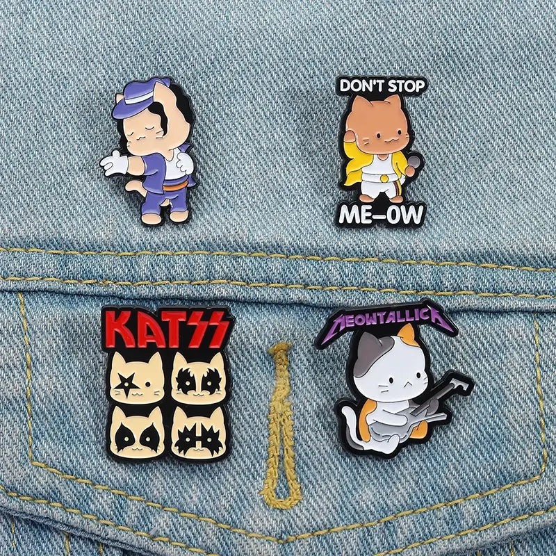 Cute Rock Band Cats Enamel Pins Don’t Stop Meow Hip Hop Music Kitten Brooches Backpack Lapel Badge Punk Jewelry Gift for Friends