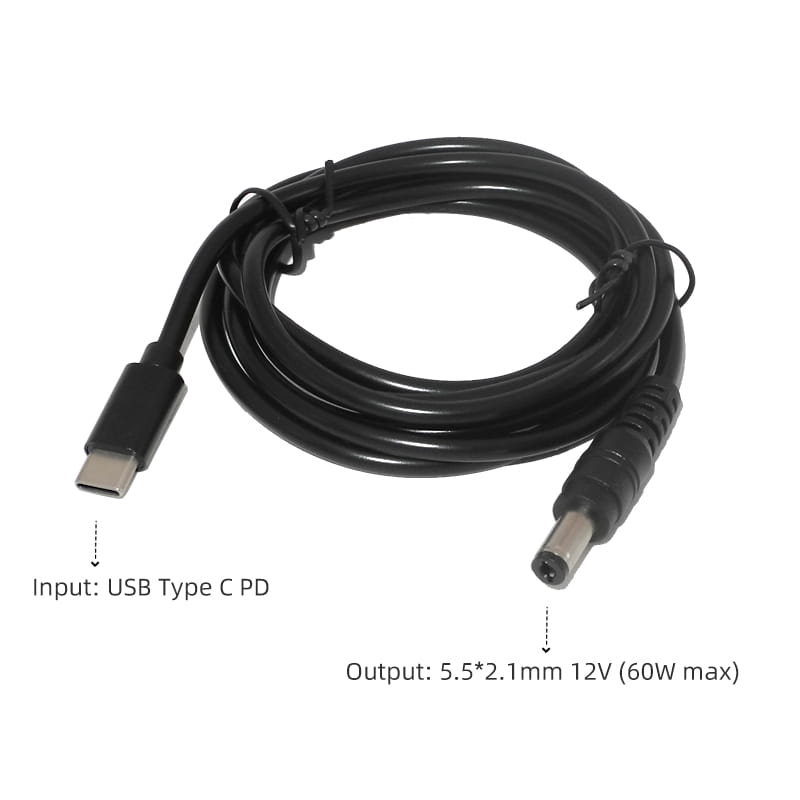 USB Type C PD to DC 5.5x2.1mm Power Supply Cable 9V 12V 15V 65W USB C Cable Adapter for LED Strip TV BOX Camera Wireless Router