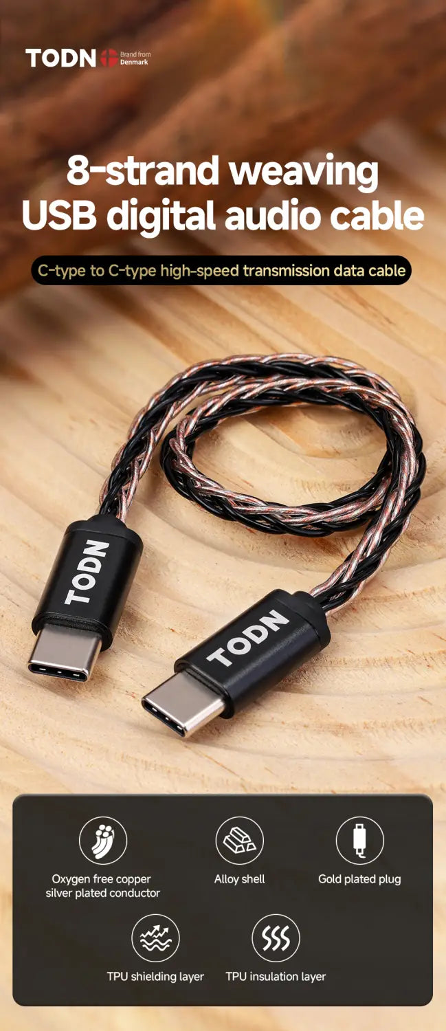 TODN OTG Audio Cable Hifi USB Cable Type C To C OFC Silver-plated HiFi Portable DAC Heaphone Amplifier