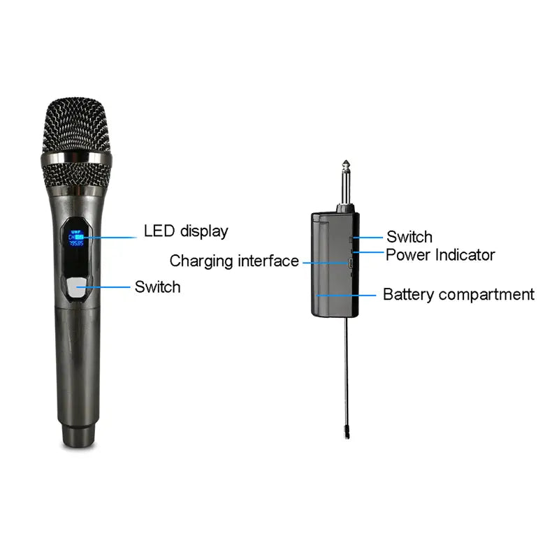 Wireless Microphone For Karaoke Party Home Meeting Church School Show With Rechargeable Lithium Battery Receiver