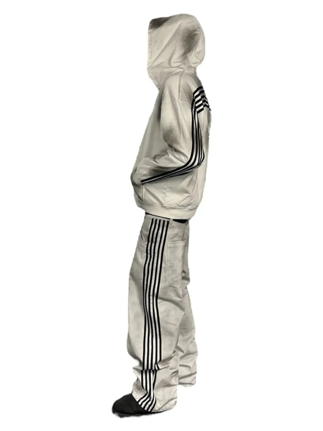 Gothic Punk Y2k Hoodie Two Piece Set Hip Hop Trend Side Striped Embroidered Zipper Hoodie Harajuku Retro Casual Wide Leg Jeans