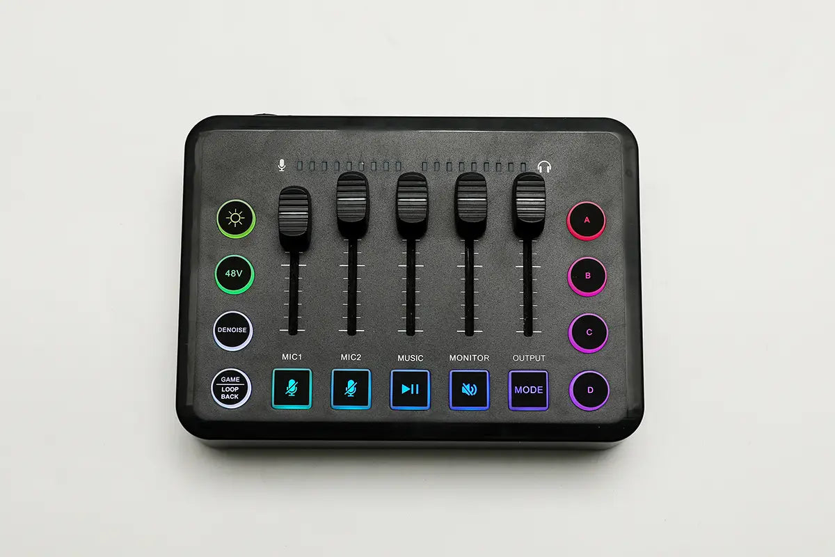 Gaming Audio Mixer,Rechargeable Audio Interface RGB Mixer with XLR Microphone Interface,48V Phantom Power,for Podcast/Recording