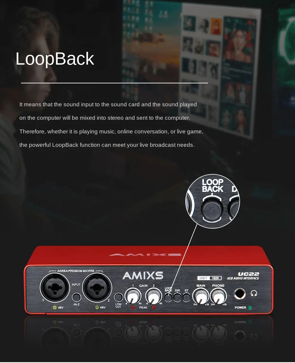AMIXSQ22 Audio Interface for Recording Computer Free Drive USB External Sound Card for Pc Pro Audio Equipment Professional Video