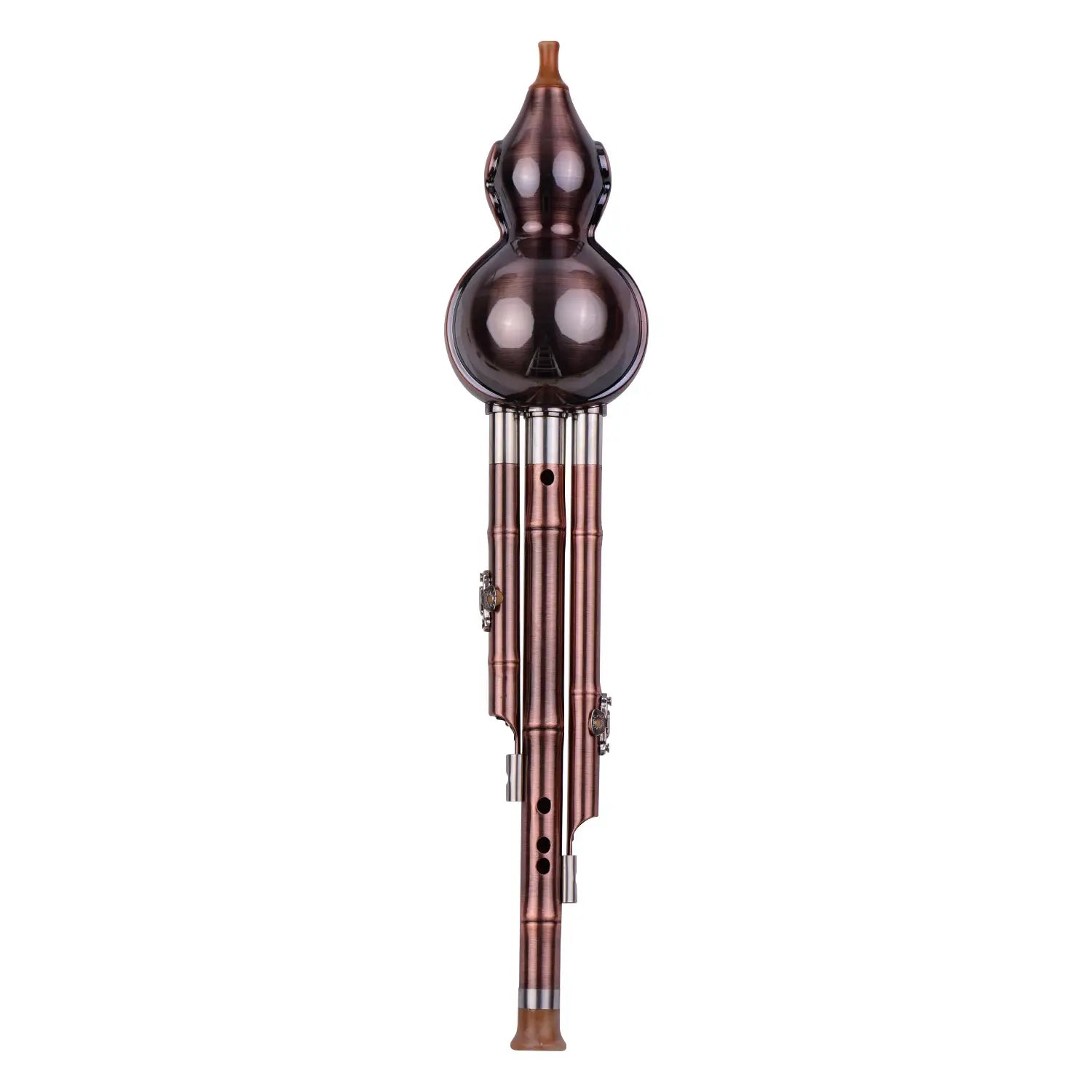 3 Tone C-Key Hulusi Gourd Cucurbit Flute Aluminum with Copper Plated Pipes Chinese Traditional Instrument
