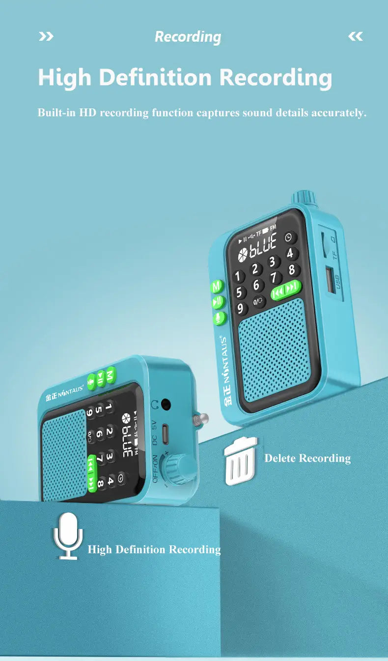 Mini Portable FM Radio Best Reception Radios 5W Wireless Bluetooth Speaker TF Card U Disk Music MP3 Player Support HD Rcording
