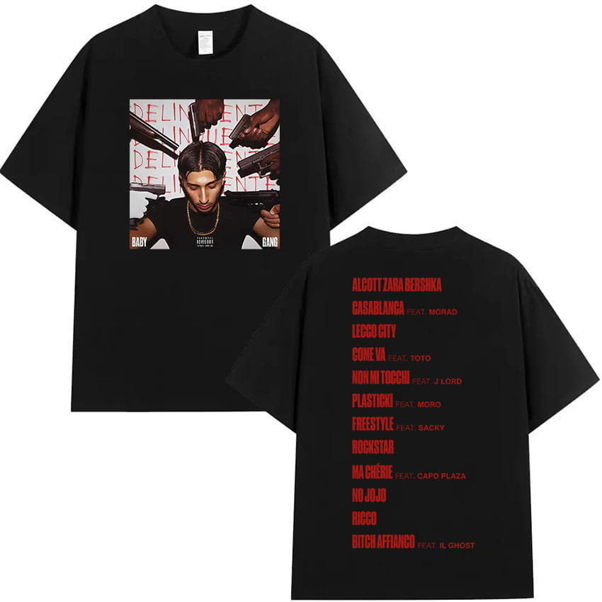 Rappeur Baby Gang Tour New Album Cover T-shirt Mens Hip Hop Gothic Short Sleeve T Shirt Fashion Pop Music Cotton Tees Streetwear