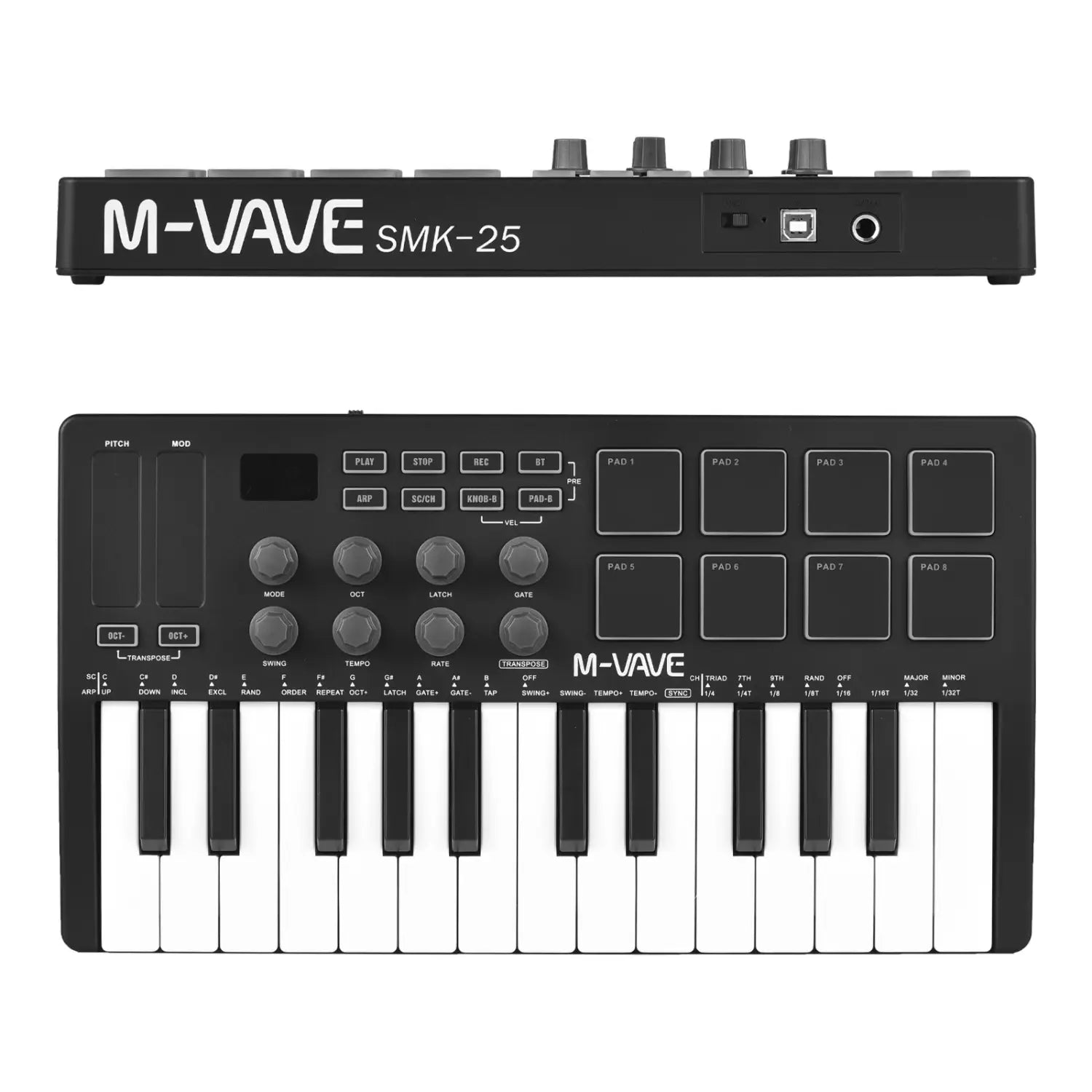 M-VAVE 25-Key MIDI Control Keyboard Mini Portable USB with 25 Velocity Sensitive Keys 8 RGB Backlit Pads 8 Knobs MIDI Keyboard