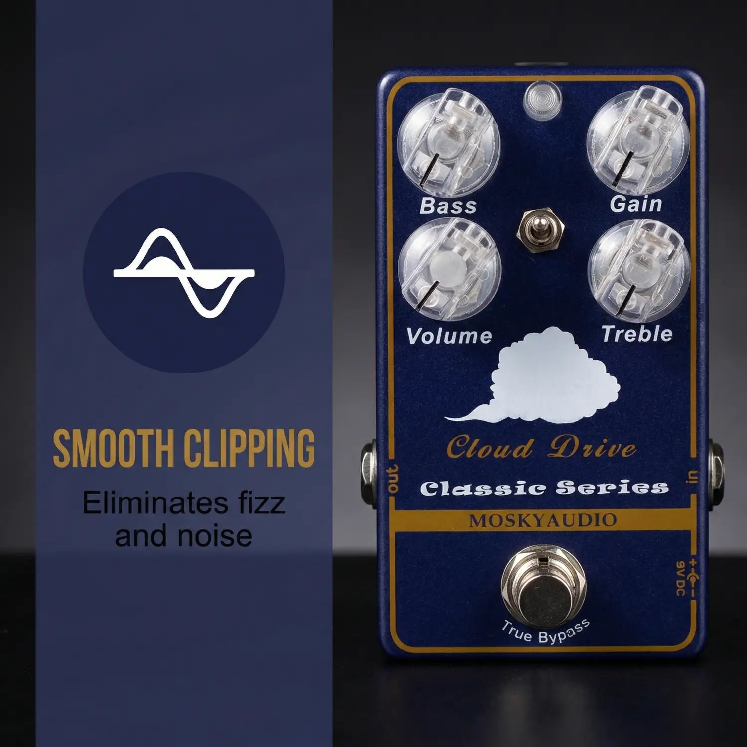 Moskyaudio Cloud Drive Classic Clean Overdrive Guitar Effect Pedal with Flexible Dual Band EQ Pre/Post Control for Guitar