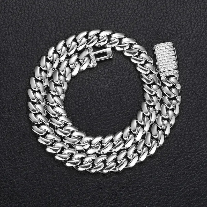 12-20mm wide Hip Hop Bling Iced Out Round Cuban Miami Link Chain Necklaces for Men Rapper Jewelry Gold Silver Color