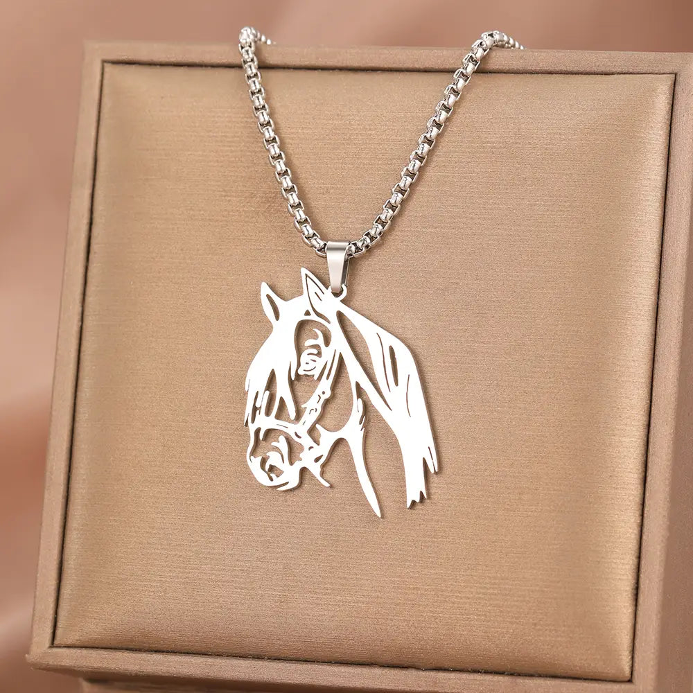 Stainless Steel Necklaces Animals Horse’s Head Pendant Choker Chain Men Atmospheric Fashion Hip Hop Necklace For Women Jewelry