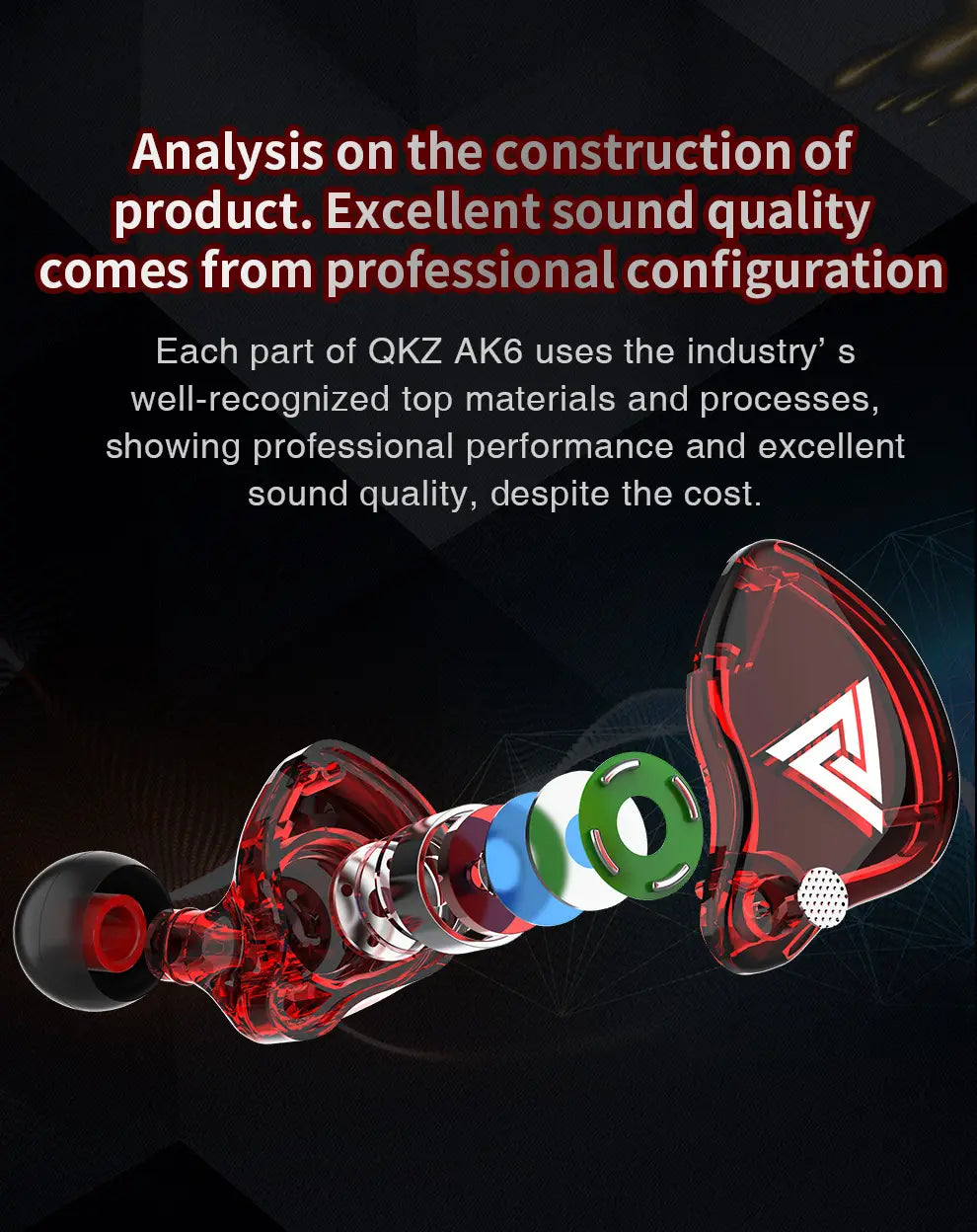 Original QKZ AK6 Stereo HiFi Earphone Extra Bass Headphones with Mic Copper Driver InEar Wired Sports Music Earbuds Stage Return