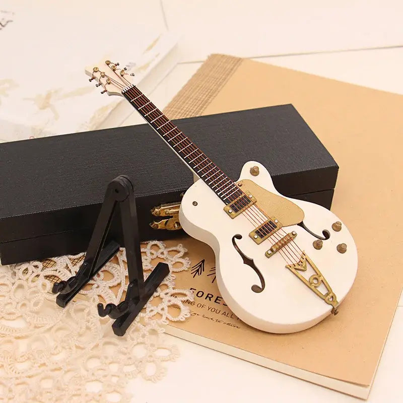18cm 1/6 Wooden Musical Instruments Collection Decorative Ornaments Mini Electric Guitar With Support Miniature Model Decoration