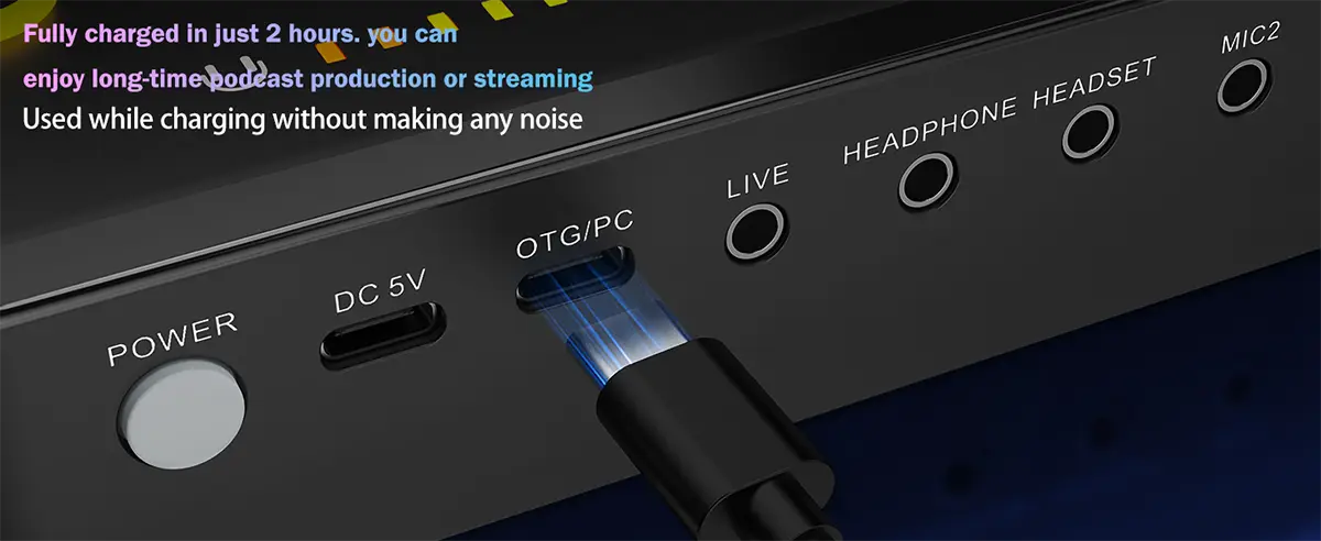 Gaming Audio Mixer,Rechargeable Audio Interface RGB Mixer with XLR Microphone Interface,48V Phantom Power,for Podcast/Recording