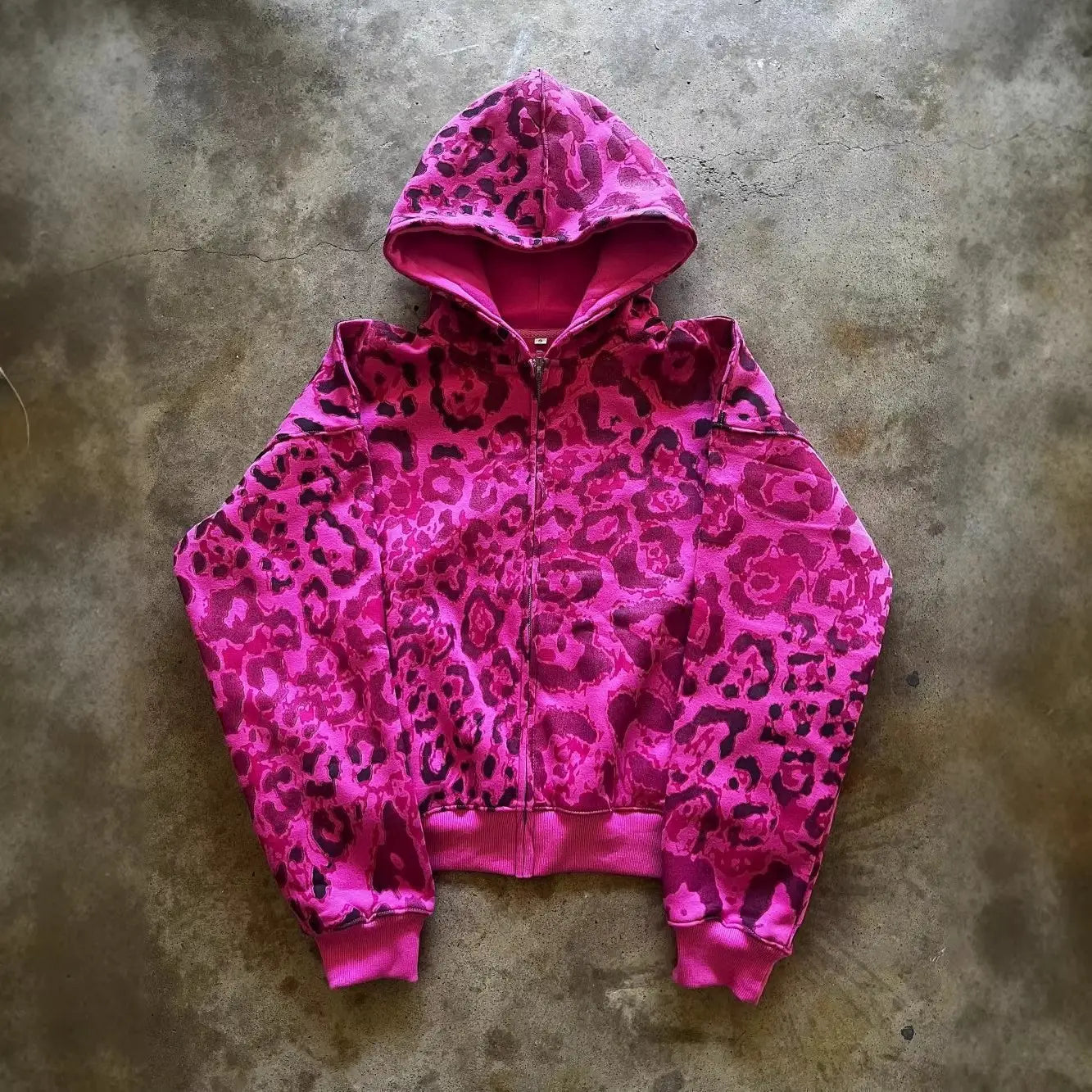 America Hip Hop Casual Fashion High Street Leopard Print Long Sleeve Hoodie 2000s Autumn Winter Dopamine Loose Zipper Sweatshirt