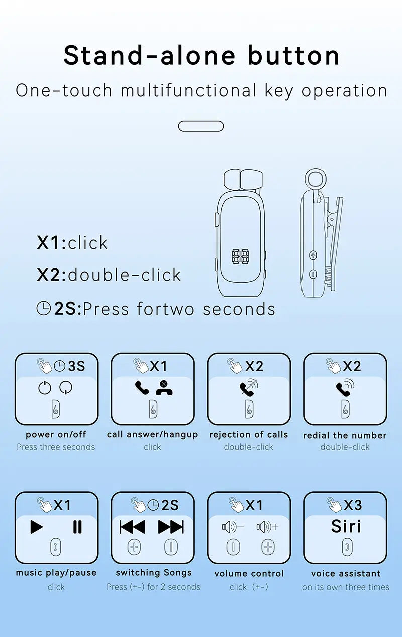 K88 Lavalier Business Bluetooth 5.4 Headphone Talk/Music Time 20 Hours LED Digital Display,Noice Cancelling Wireless Earphones
