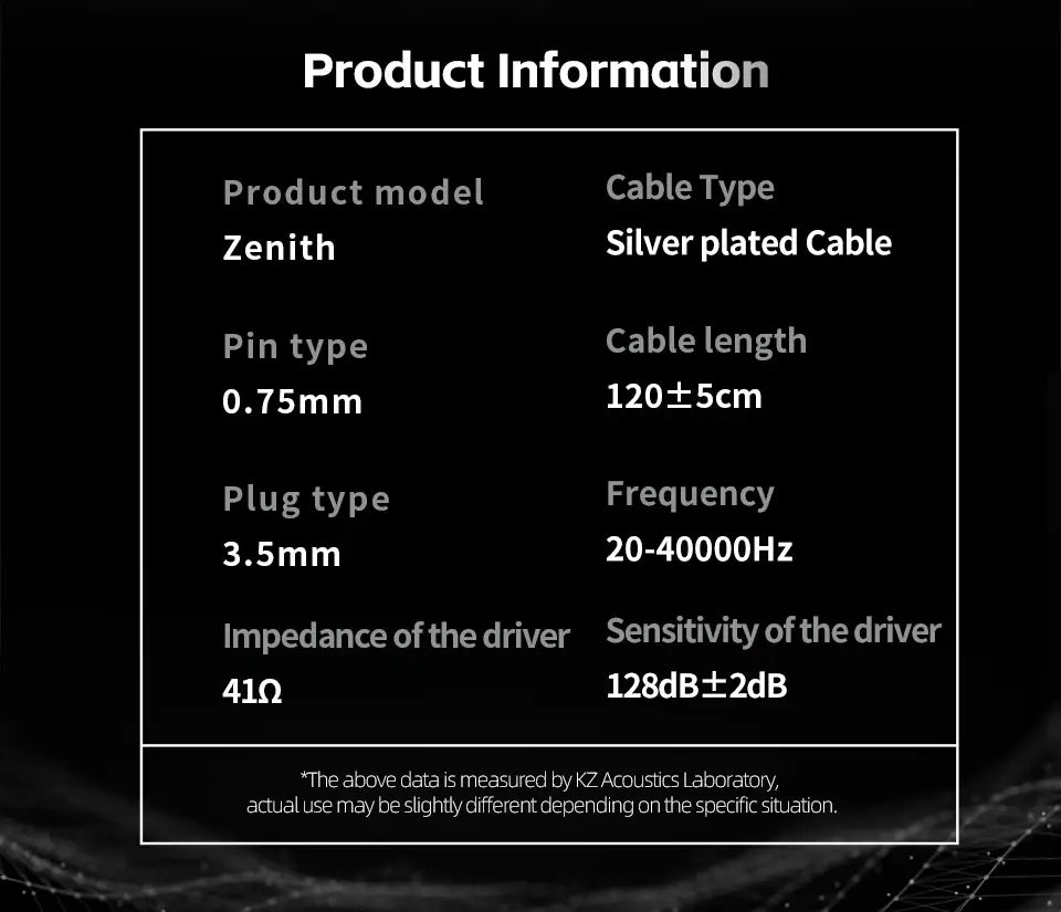 KZ Zenith Earphones Dynamic Driver Unite Headests Hifi Music Earbuds DJ Monitoring with Adjustable Tuning IEM Detachable Cable