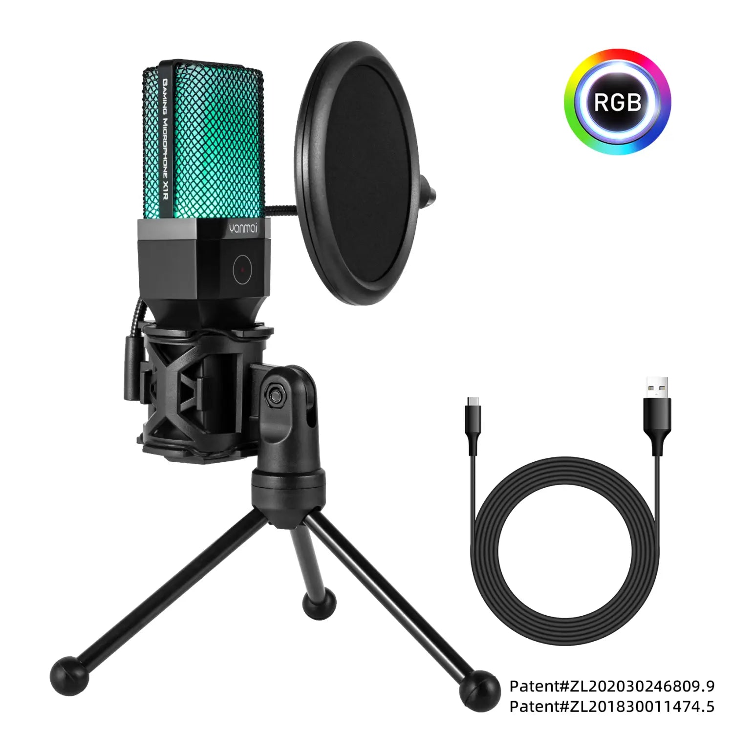 Gaming Microphone Professional Condenser Mic PC Laptop Computer Mike RGB USB Wired Studio Streaming Podcast Gamer Karaoke PC Kit