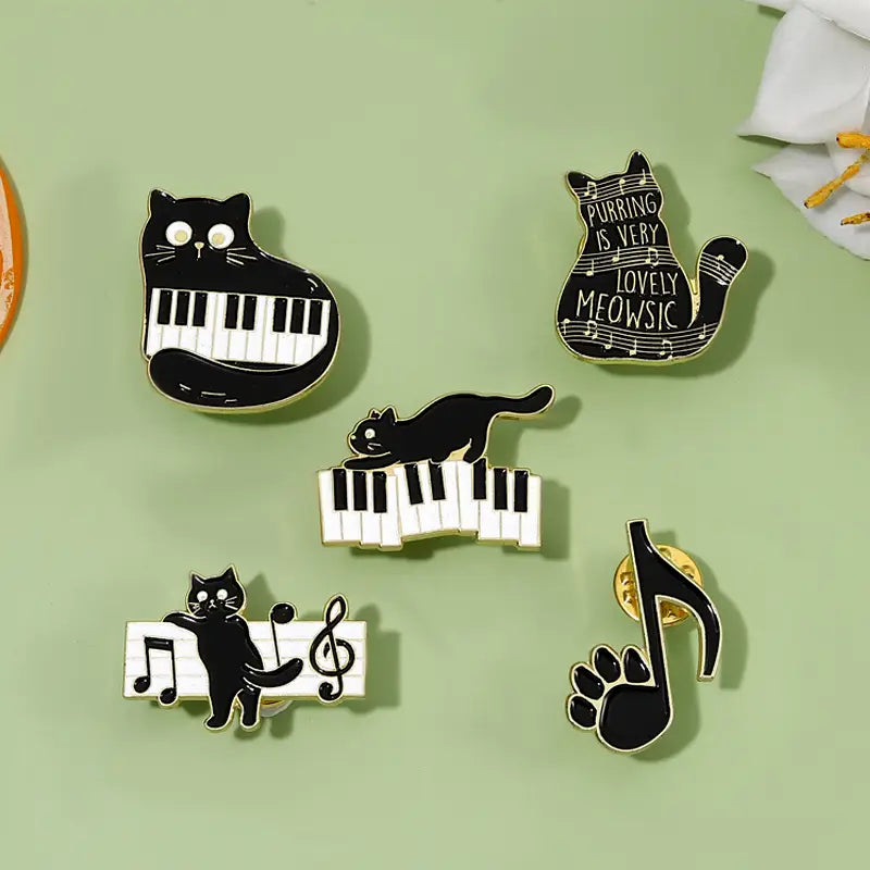 Black Cat Music Enamel Pin Animal Cute Musical Instrument Notes Piano Brooch Badge Friends Gift Wholesale Backpack Accessories
