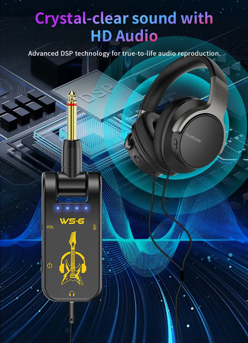 Portable Guitar Headphone Mini Amp with Rechargeable Lithium Battery & Swivel Audio Jack – Perfect for Guitar Practice