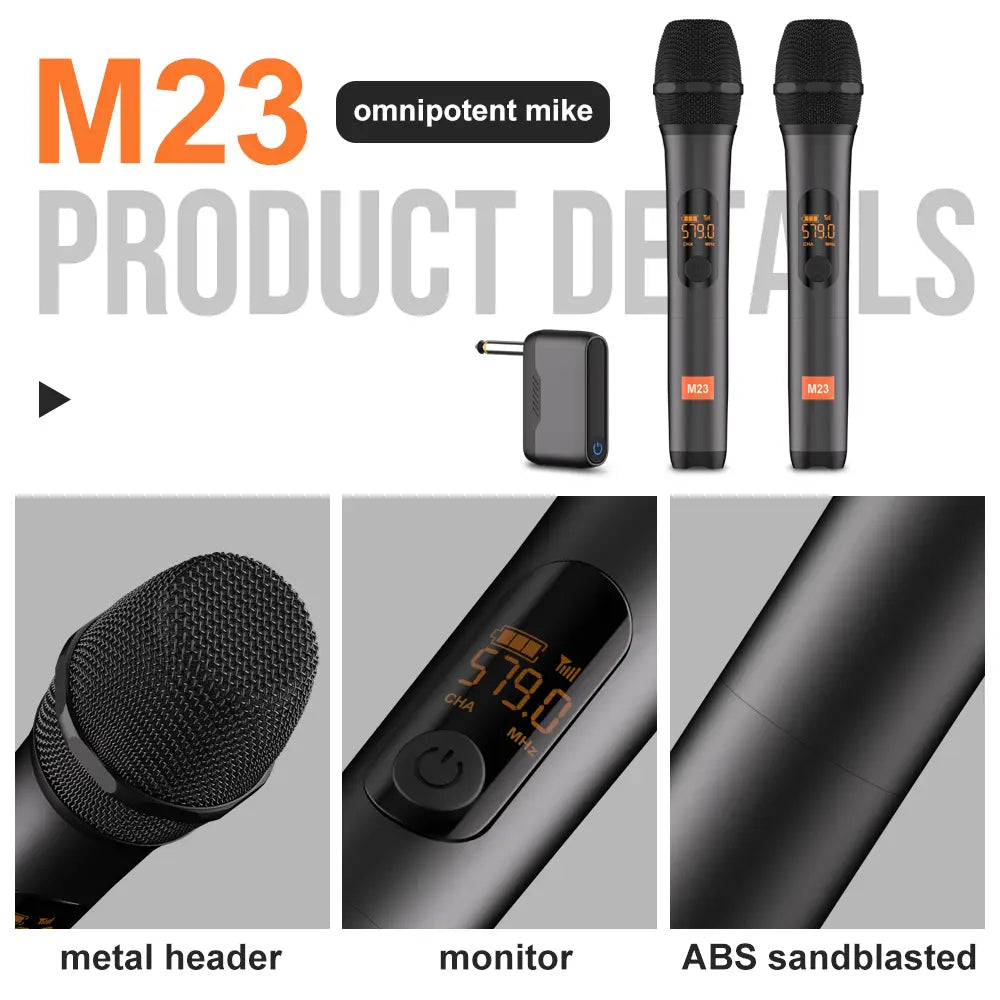 Wireless Microphone M23 UHF 2 Channel Karaoke System With Rechargeable Receiver Cordless Handheld Mic For Church Party Speaker