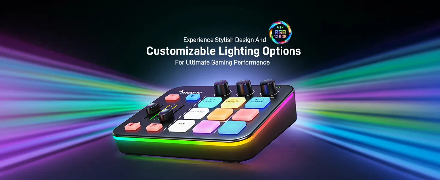 MAONO G1 NEO Gaming Audio Mixer,Custom Sound Effects RGB Streaming with XLR Microphone Audio Interface,for Game Voice,Podcast
