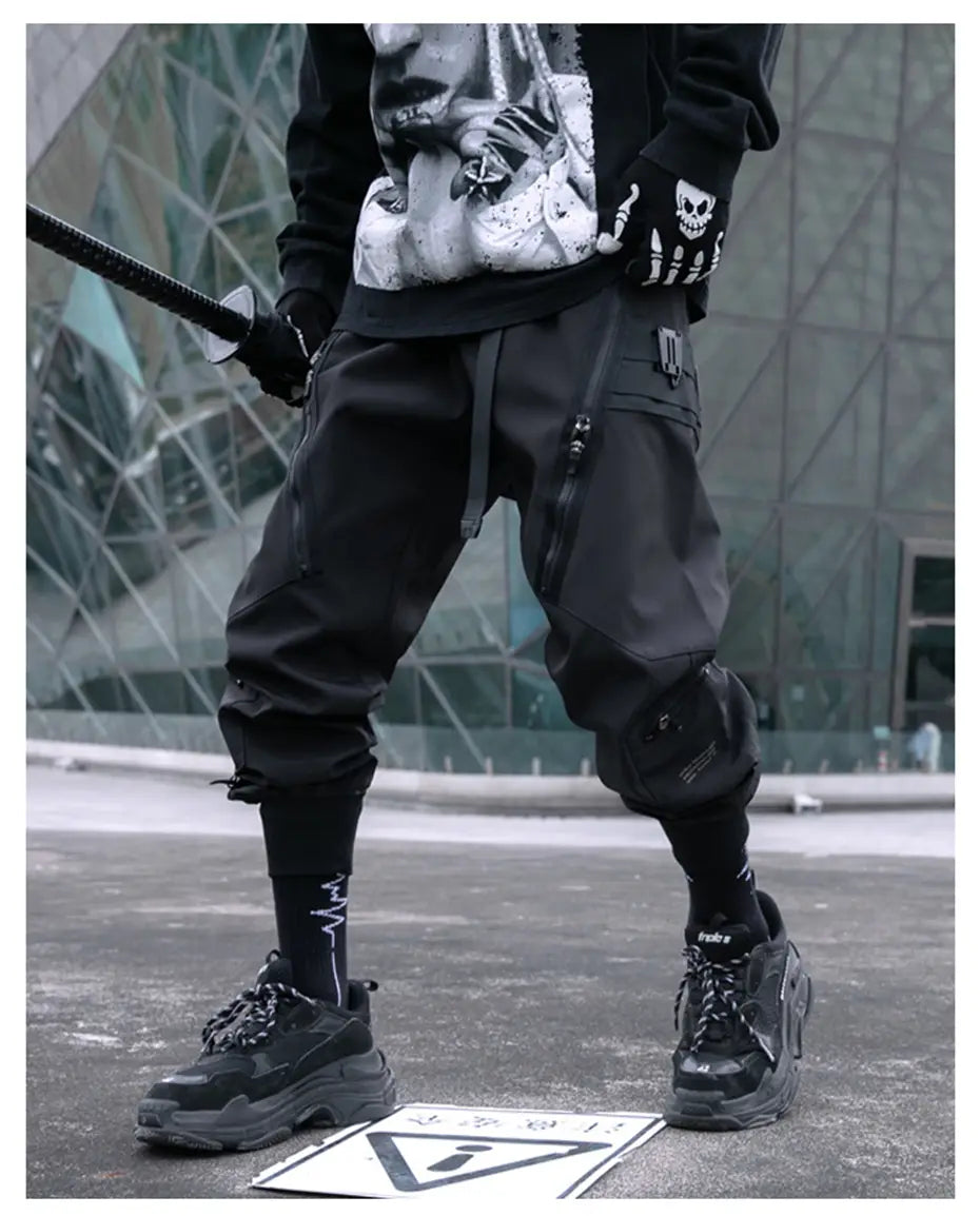Hip Hop Tactical Cargo Pants Men Zipper Joggers Trousers 2023 Spring Functional Elastic Waist Fahsion Streetwear Pant