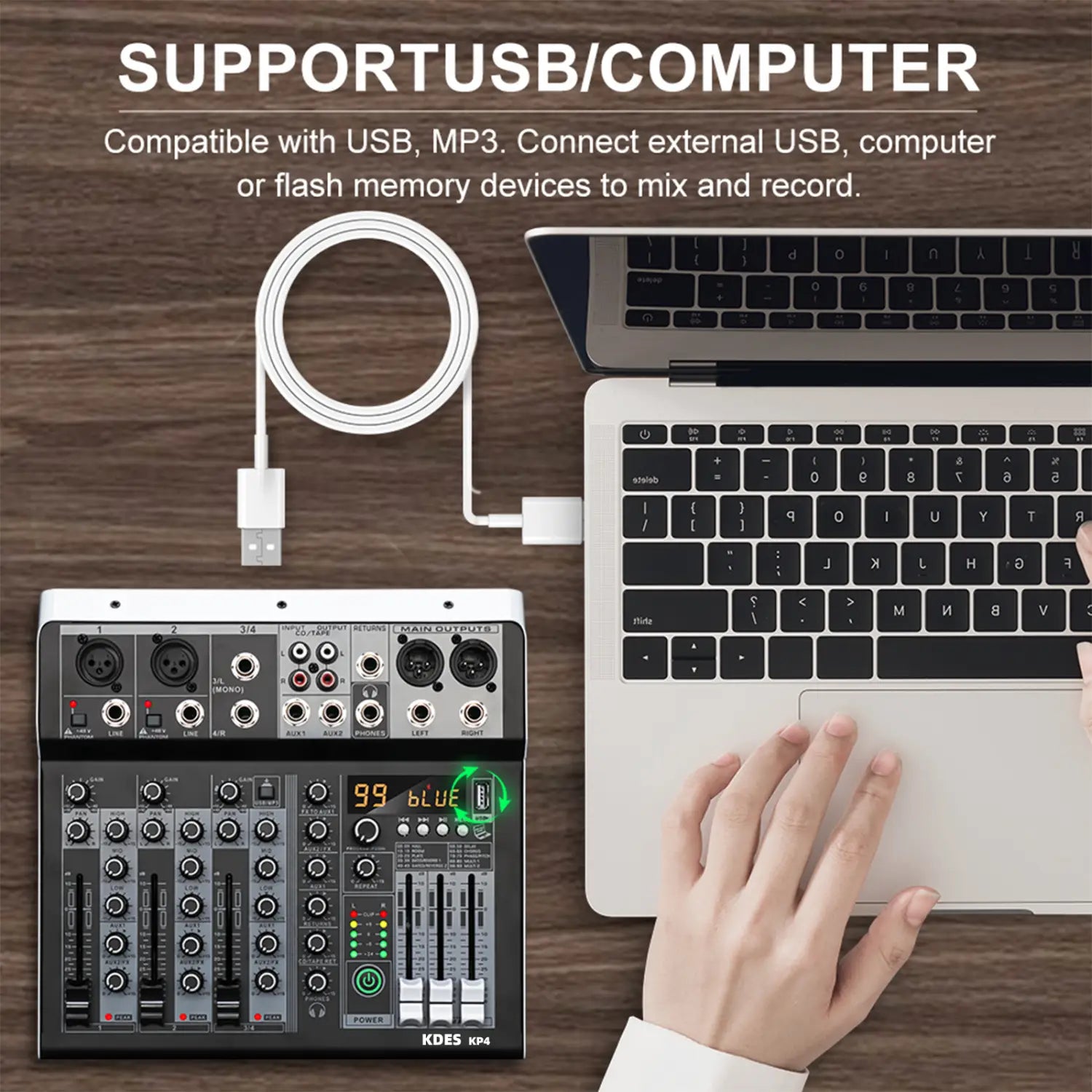 KDES KP4 Audio Mixer 4 Channel 99 DSP Effect Record PC 48V Phantom Power USB Sound Mixers Bluetooth DJ Console Mixing for Karaok