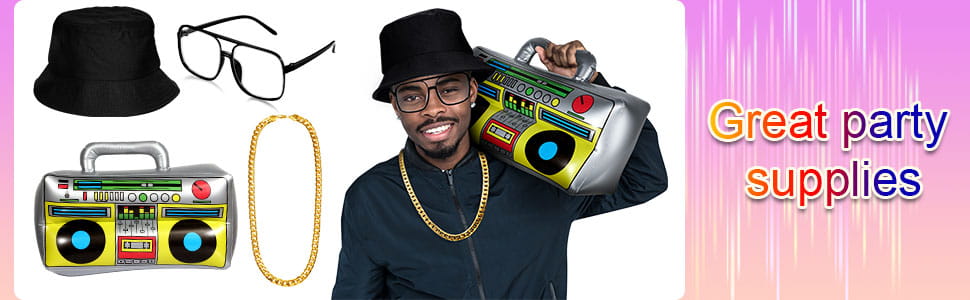 PESENAR Hip Hop Costume Kit Hat Sunglasses Gold Chain 80s/ 90s Rapper Accessories