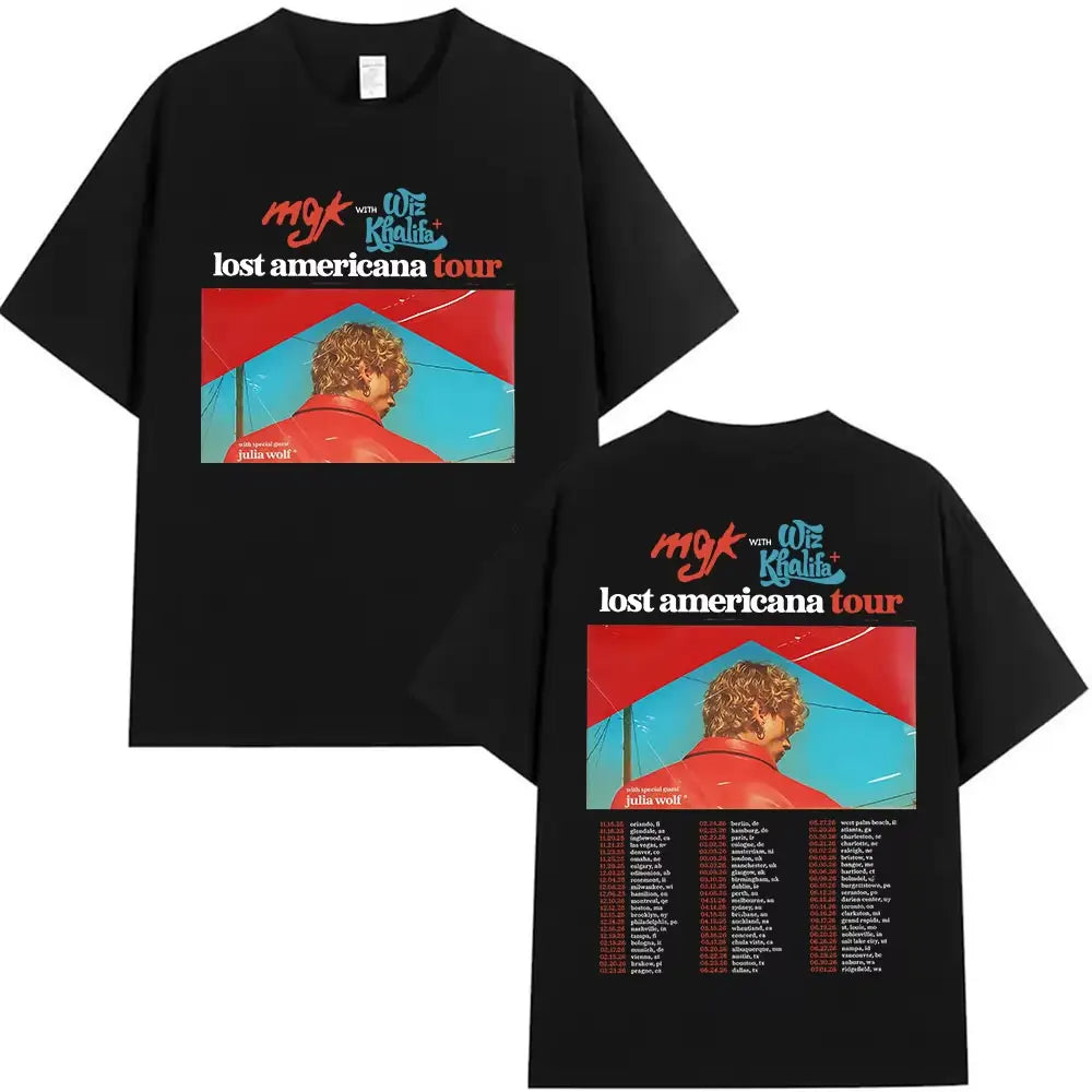 Rapper Mgk Lost Americana Tour Graphic T Shirt Men’s Hip Hop Fashion Short Sleeve T-shirts Retro Cotton Y2K T-shirts Streetwear