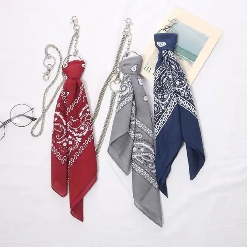 Trousers Chains Hip Hop Waist Chain with Cashew Print Square Scarf Pants Chain