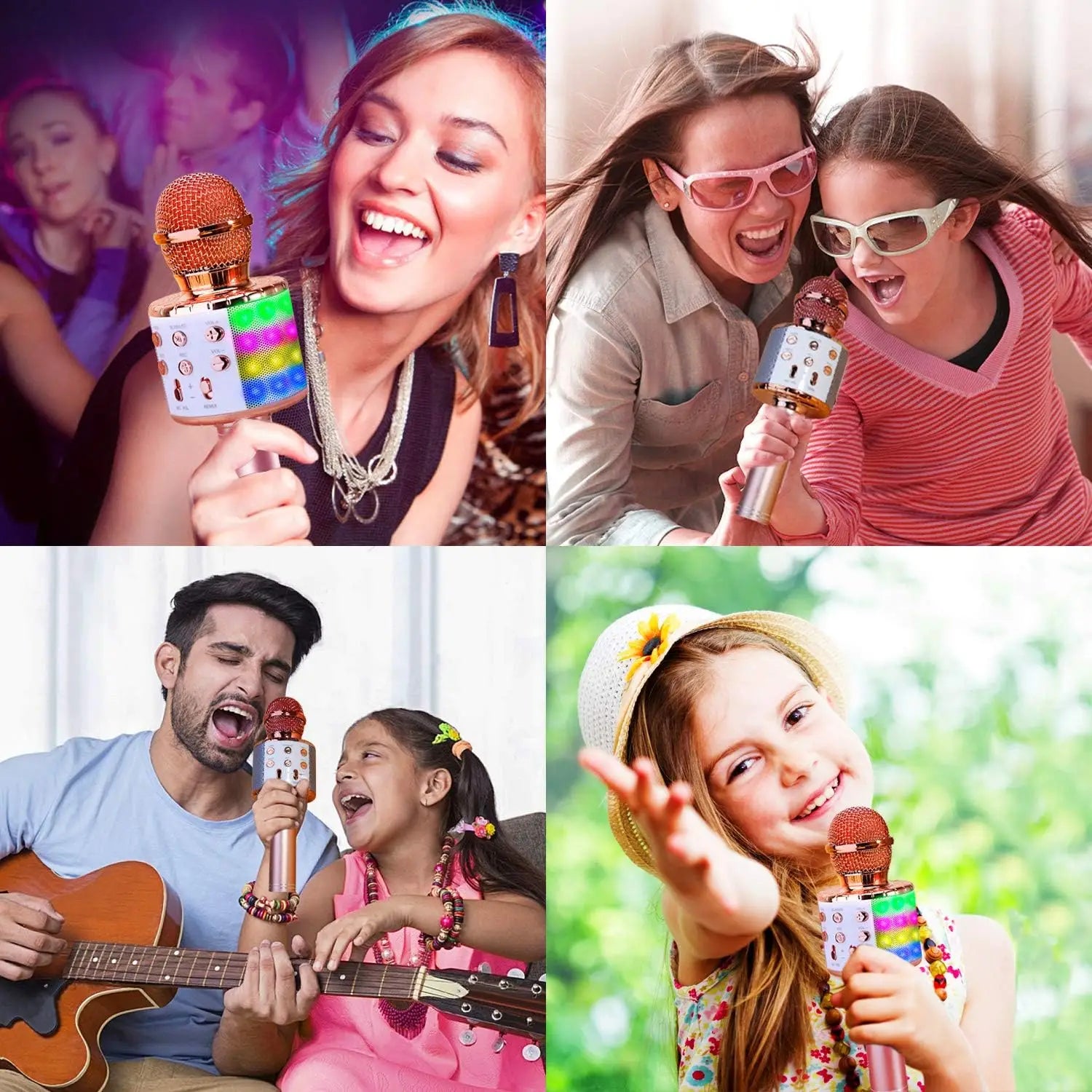 LED Karaoke Microphone Wireless Mic with 5 Light Modes and 4 Voice-Changing Modes Bluetooth Speaker Compatible with Smartphone