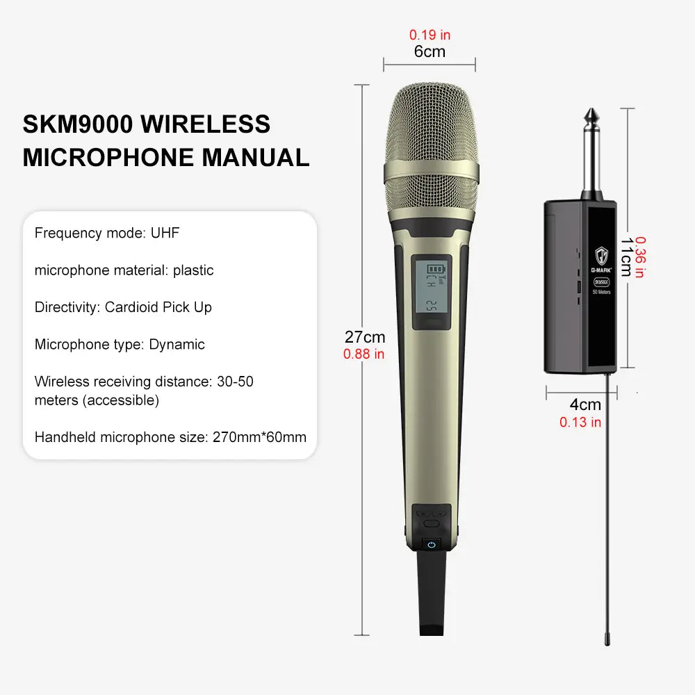 Karaoke Microphone G-MARK SKM9000 2 Channels Wireless Mic UHF Frequency For Teaching Wedding