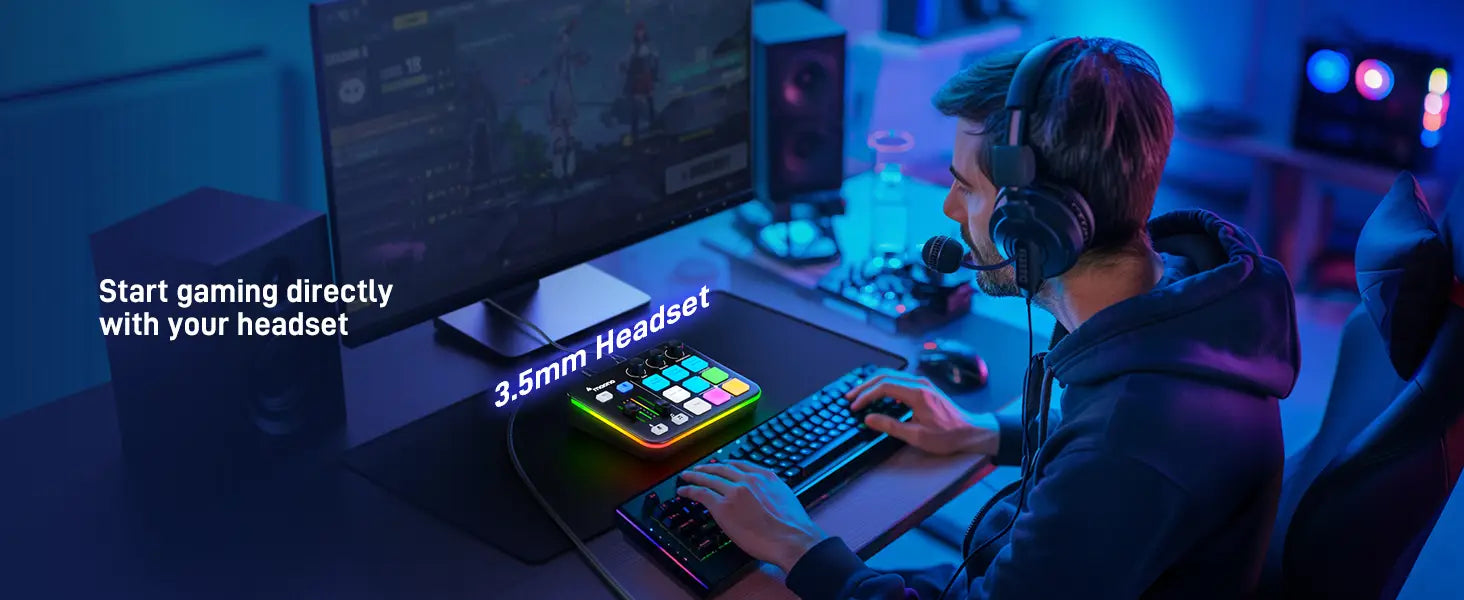 MAONO G1 NEO Gaming Audio Mixer,Custom Sound Effects RGB Streaming with XLR Microphone Audio Interface,for Game Voice,Podcast
