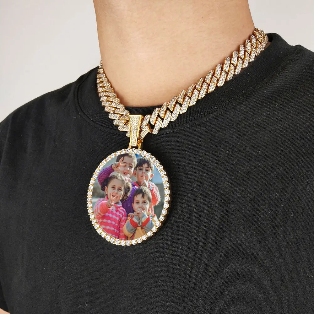 Custom Made Big Photo Medallions 18k Gold Necklace Pendant Iced Out Cuban Men Hip Hop Picture Jewelry Gift Can Free Custom Logo