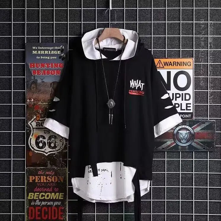 Hip Hop Creative T shirts Men Women Summer Japanese Style Hole T-shirts Streetwear Couple Tops Tees Male Black