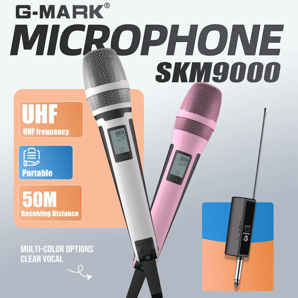 Karaoke Microphone G-MARK SKM9000 2 Channels Wireless Mic UHF Frequency For Teaching Wedding