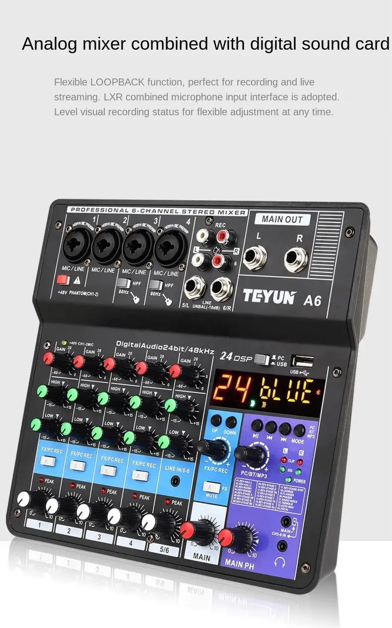 Professional 8-6-4 channel digital mixer sound card microphone mobile phone live broadcast computer recording DJ audio equipment
