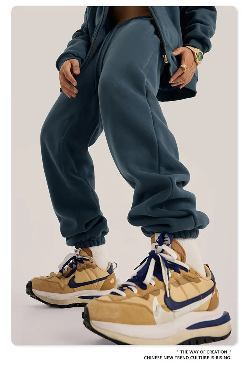ZODF Trendy Men 345gsm Fleece Sweatpant Unisex Solid Color Loose Retro Hip Hop Winter Joggers Pants Brand Clothes HY0005