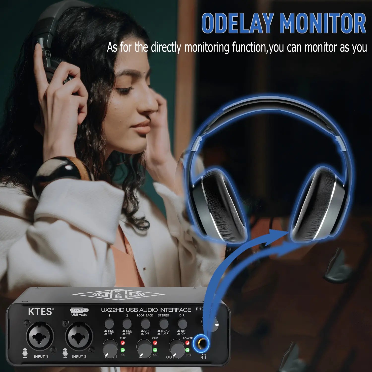 UX22 Audio Interface 192kHz 32-Bit USB Sound Card for Studio Recording Live Streaming Podcast DAW Music Production & YouTube