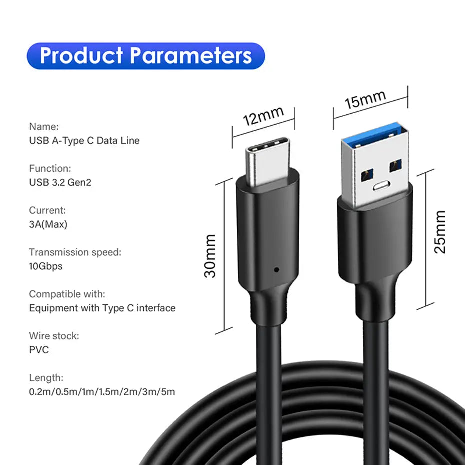10Gbps USB 3.2 Gen 2 Type C Cable For iPhone 15 Pro Max Macbook iPad Samsung USBC Data Charger 3A Fast charge A To C 1m 2m 3m 5m