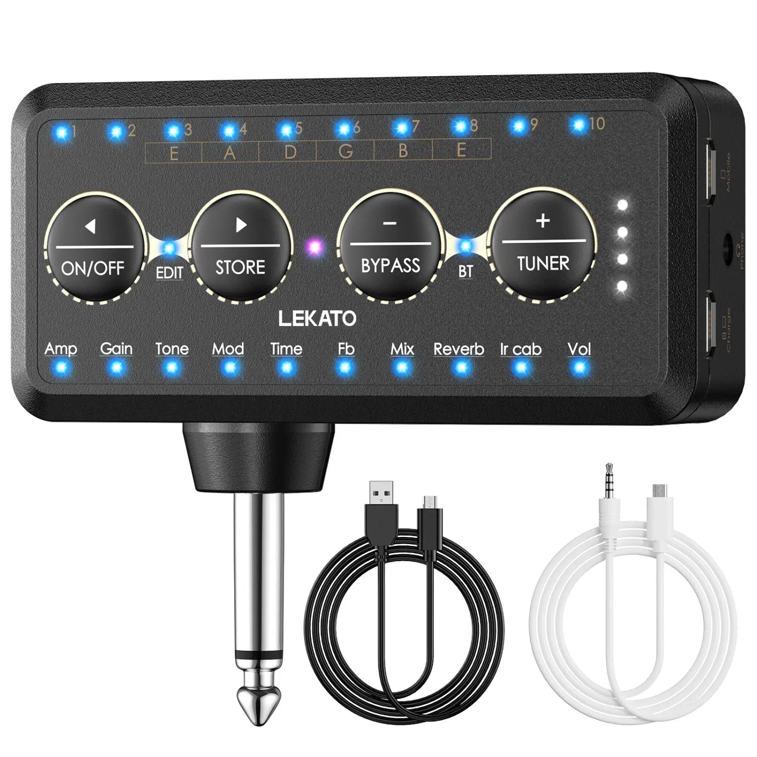 Lekato Guitar Plug Amp Pa-1 Headphone Mini Amplifier Speakers Combo Amplifier Acoustic Electric Bass Sound Pedal Board Delay H8