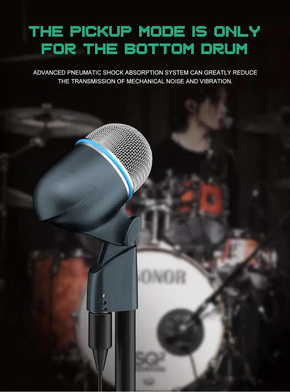BETA 52A Drum Microphone Instrument Kick Drum Bass Mic Dynamic Bass Snare Metal Body