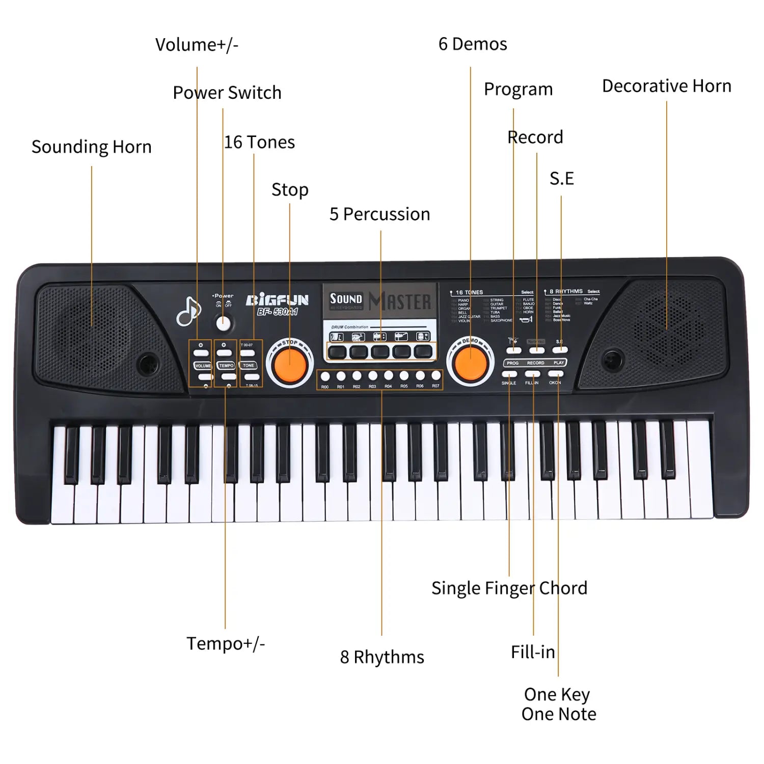 BIGFUN 37 Keys/49 Keys USB Electronic Organ Keyboard Piano Digital Music Electronic Keyboard with Microphone Black