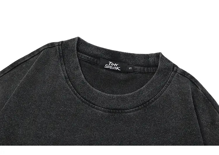 Hip Hop Washed Black T-Shirt Streetwear Printed T Shirt Cotton Aesthetic Graphic Tshirt Harajuku Men Tops Tees Unisex Y2K