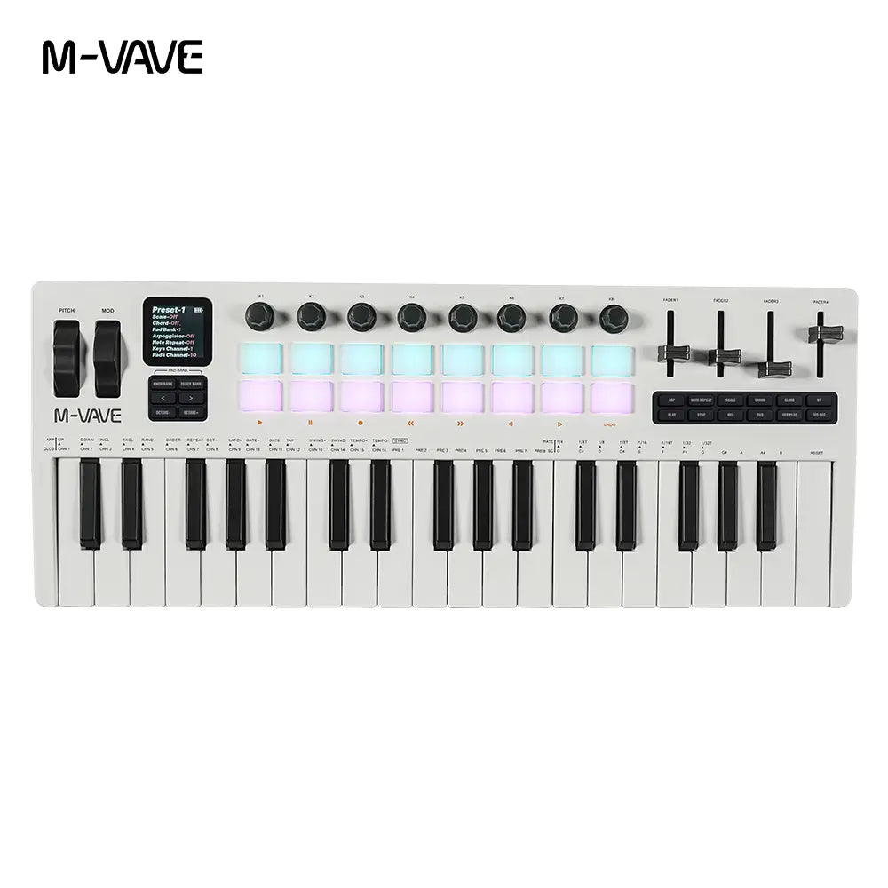M-VAVE SMK-37 Pro MIDI Keyboard 16 Drum Pads Sound Source 37 Key RGB Keyboard Supports Wireless Connection to Multiple Systems