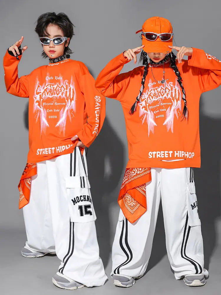 Hip Hop Boys Cool Graffiti Sweatshirt Vest Street Dance Cargo Pants Girls K-pop Jazz Costume Children Clothes Set Kid Streetwear