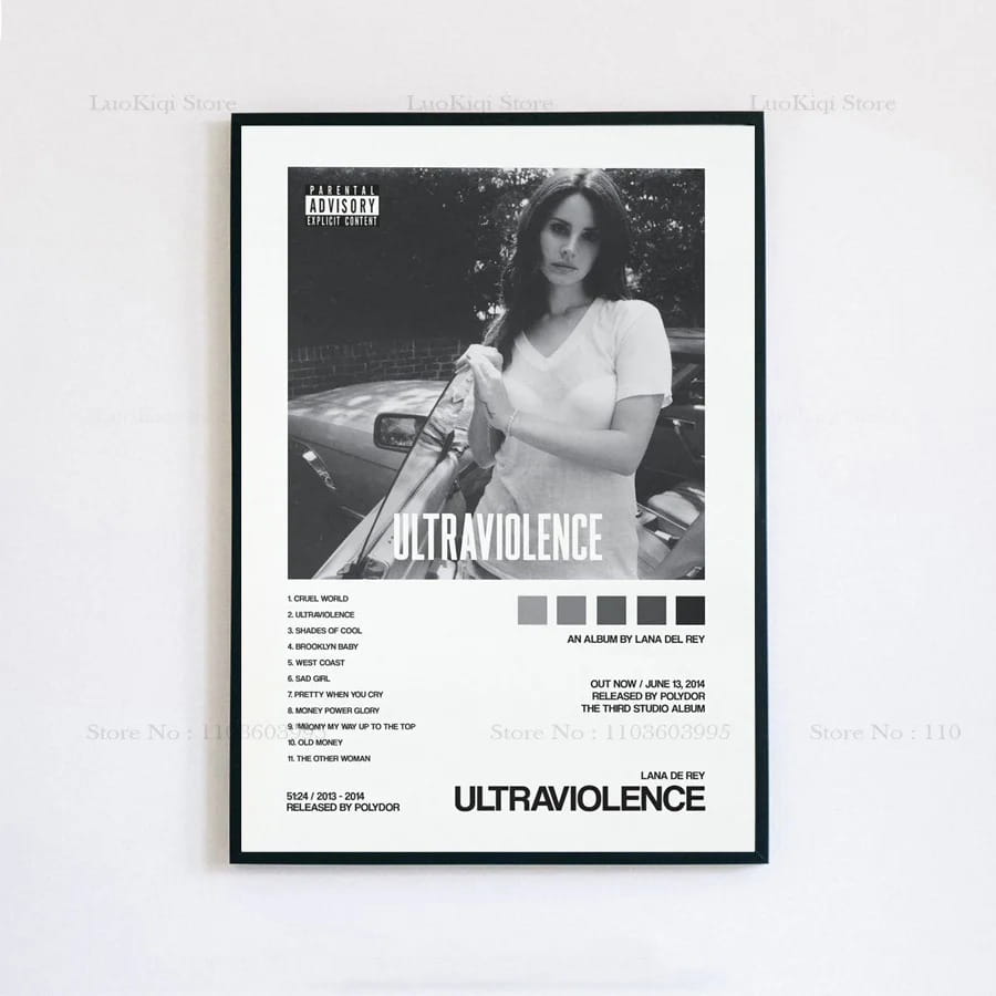 Poster Prints New Lana Del Rey Ultraviolence Tracklist Music Album Cover Canvas Painting Wall Art Picture Living Room Home Decor
