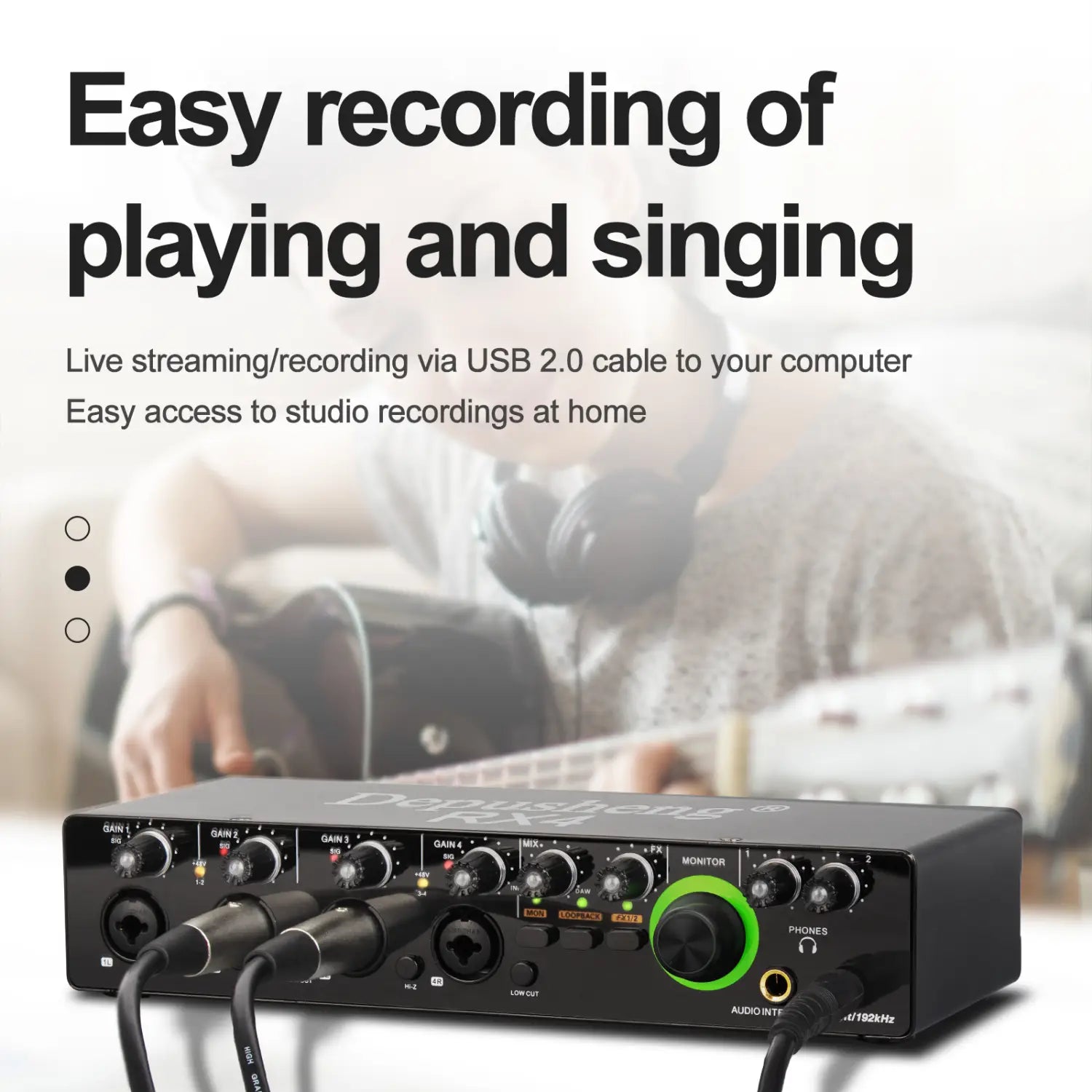 Newest 4 Channel Audio Sound Card 4 in 2 out Interface Audio For Podcast Recording Music Studio Instrument Live Singing