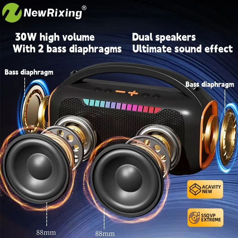 Karaoke machine with 2 mics,portable karaoke system,RBG light,30W,automatic connection when turned on,For BT5.3/USB/TF/AUX
